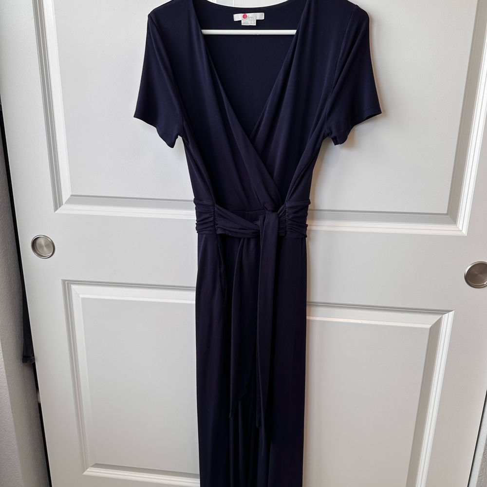 Boden Women’s Sz. 12R Navy Wrap Short Sleeve Wide Leg Jumpsuit